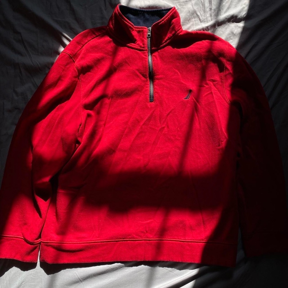 Nautica Men's Red Quarter-Zip Fleece Pullover Sweater - Size XL